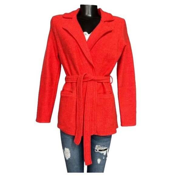 Sparrow Anthropologie 100% Wool Wrap Jacket Belted Cardigan Coatigan OrangeRed M - Picture 2 of 14